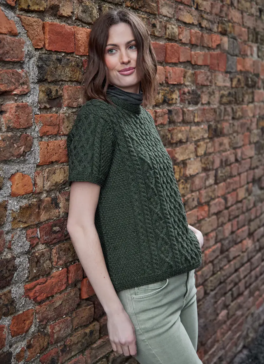 Molly T-Shirt Aran Sweater in Army Green